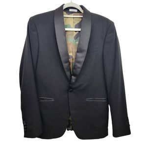 J. Ferrar Black Slim Fit Camo Lined Blazer With Satin Detail Size 38R